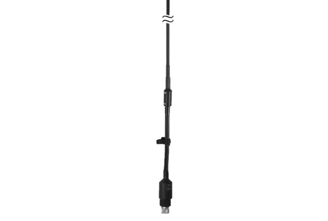 Manpack antenna with a flexible tape radiator and a gooseneck